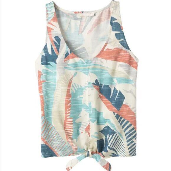 Prana MCKENZIE Blue Orange Abstract Tropical Print Tie Front Tank Blouse - Picture 4 of 15